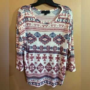 Almost Famous Beige Red & Blue Women's Southwest Patterned Knit Ling Sleeve - XL